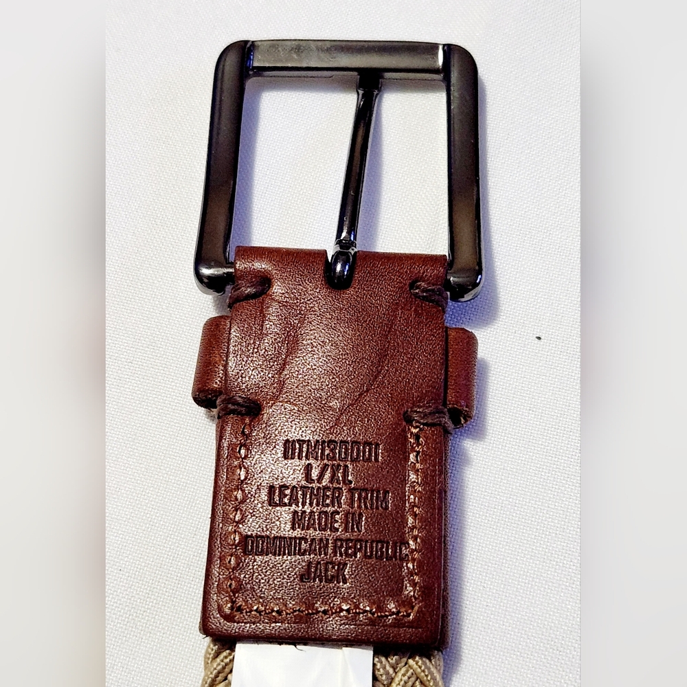 Tommy Bahama Men's Stretch Belt Size L/XL Tan / Brown Leather Trim - Picture 2 of 4
